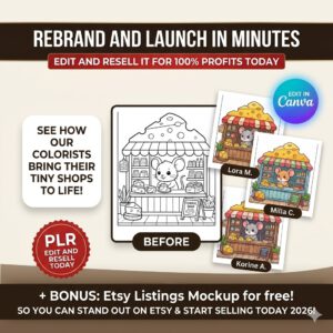 "The Tiny Shops Coloring Adventure: 150-Page Master Bundle with Full PLR & MRR Resell Rights!"
