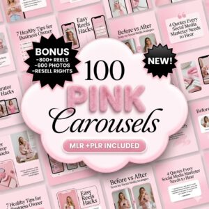 100 Aesthetic Pink Instagram Carousel Templates | Editable Canva PLR MRR