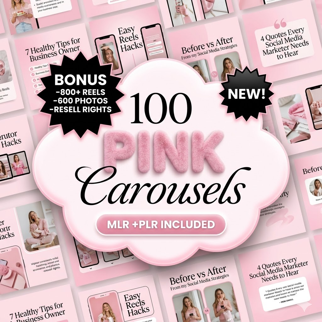 100 Aesthetic Pink Instagram Carousel Templates | Editable Canva PLR MRR