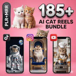 185+ AI Cat Reels Bundle, Viral Social Media Content (Digital Download, MRR, PLR)
