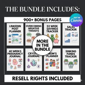 "All-in-One 7500+ Digital Planner Bundle: Business, Fitness, Wellness & Mindset – Fully Editable Canva Templates with Resell Rights!"