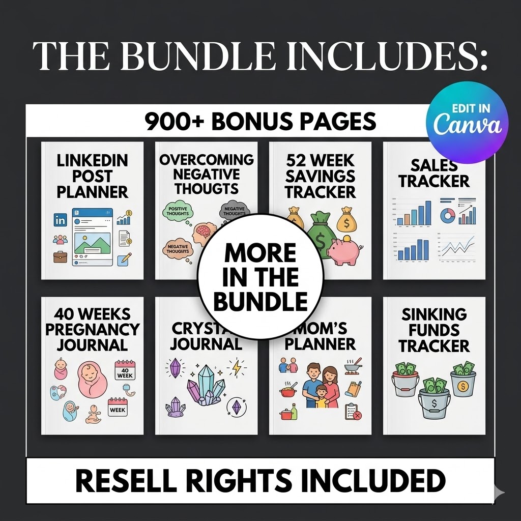 "All-in-One 7500+ Digital Planner Bundle: Business, Fitness, Wellness & Mindset – Fully Editable Canva Templates with Resell Rights!" - Image 6